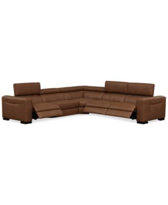 Furniture - 125" 5-Pc. Leather Sectional with 3 Power Recliners
