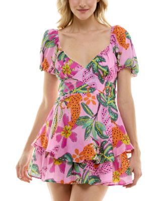 Crystal Doll - Juniors' Puff-Sleeve Tie-Back Dress