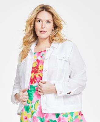 Charter Club - Linen Fringe-Trim Button-Up Jacket