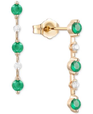 Macy's - Emerald (3/4 ct. t.w.) & Diamond (1/10 ct. t.w.) Linear Drop Earrings in 14k Gold (Also in Ruby & Sapphire)
