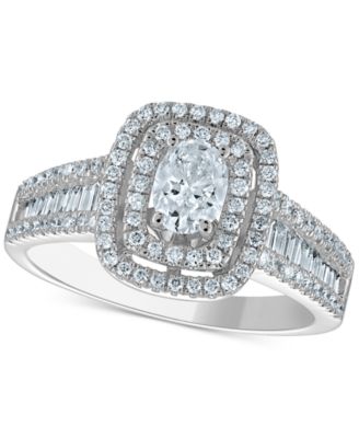 Macy's - Diamond Oval, Baguette, & Round Double Halo Engagement Ring (1 ct. t.w.) in 14k White Gold