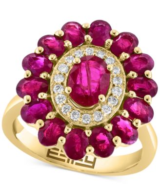EFFY Collection - Ruby (4-1/3 ct. t.w.) & Diamond (1/5 ct. t.w.) Flower Ring in 14k Gold