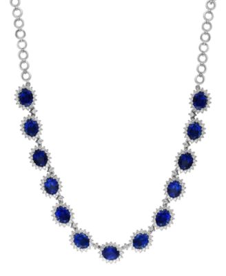 EFFY Collection - Lab Grown Sapphire (27-1/6 ct. t.w.) &  Lab Grown Diamond (4-5/8 ct. t.w.) Halo 18" Collar Necklace in 14k White Gold