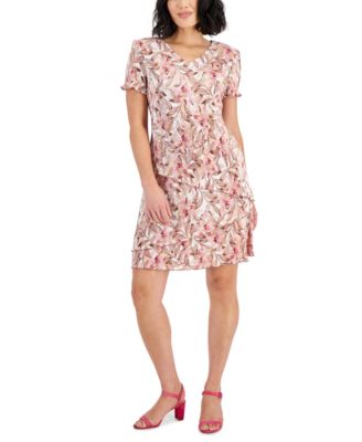 Connected - Petite Floral-Print Pleated Fit & Flare Dress