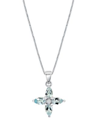 Macy's - Aquamarine (3/4 ct. t.w.) & Diamond Accent Flower 18" Pendant Necklace in 14k White Gold