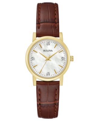 Bulova - Women's Diamond Accent Brown Leather Strap Watch 27mm