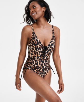 Bar III - Women's Lace-Up Cheetah Print Swimsuit