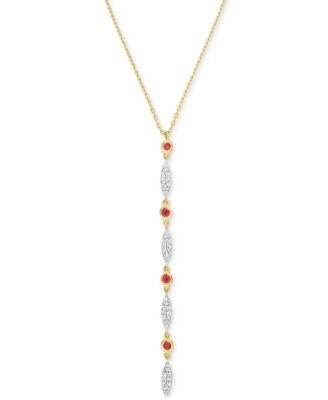 Macy's - Ruby (1/6 ct. t.w.) & Diamond (1/5 ct. t.w.) Lariat Necklace in 10k Gold, 16-1/2" + 1-1/2" extender