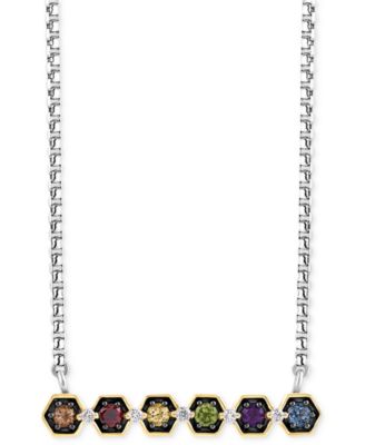 Wonder Fine Jewelry - Multi-Gemstone (1/2 ct. t.w.) & Diamond (1/20 ct. t.w.) Infinity Stone Avengers Bar 17-1/4" Pendant Necklace in Sterling Silver