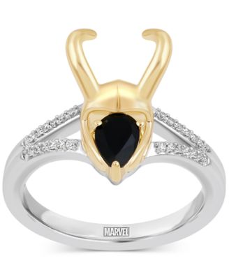 Wonder Fine Jewelry - Onyx & Diamond (1/20 ct. t.w.) Loki Ring in Sterling Silver & Gold-Plate
