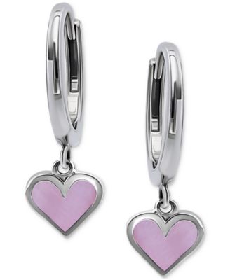 Giani Bernini - Pink Shell Heart Dangle Hoop Drop Earrings in Sterling Silver