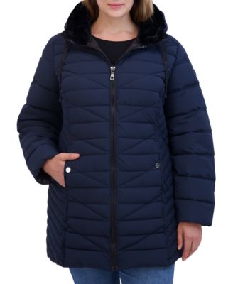 Nautica - Plus Size Faux-Fur-Trim Hooded Packable Puffer Coat