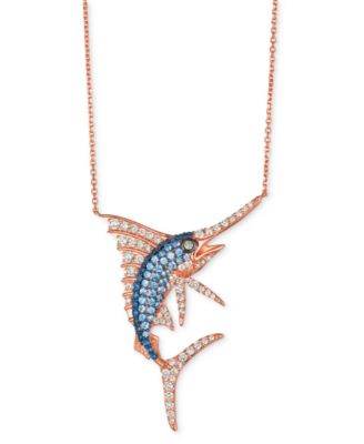 Le Vian - Denim Ombr&eacute; Sapphire (3/4 ct. t.w.), White Sapphire (1/2 ct. t.w.) & Diamond (1-1/6 ct. t.w.) Swordfish 18" Pendant Necklace in 14k Rose Gold