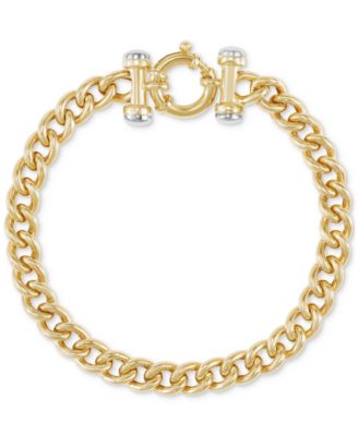 Italian Gold - Contrasting Bar Curb Link Chain Bracelet in 14k Two-Tone Gold