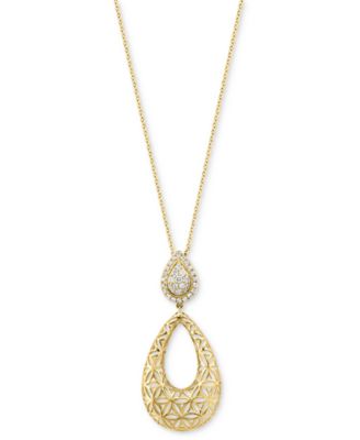 EFFY Collection - Diamond Teardrop Cluster & Floral Lattice 18" Pendant Necklace (1/3 ct. tw.) in 14k Gold