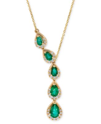 Macy's - Emerald (1-5/8 ct. t.w.) & Diamond (1/3 ct. t.w.) 16" Lariat Necklace in 14k Gold