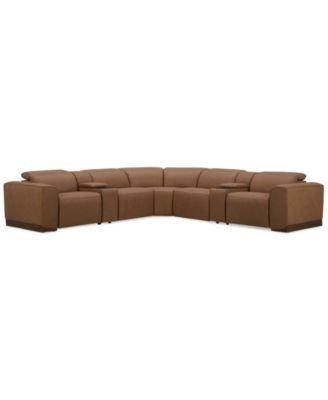 Furniture - Lovro 7-Pc. Leather Sectional with 3 Power Motion Chairs & 2 Consoles, Created for Macy's
