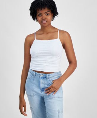 Almost Famous - Juniors' Embellished Square Neck Sleeveless Top