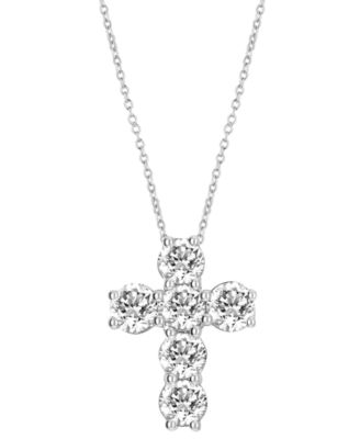 Badgley Mischka - Lab Grown Diamond Cross Pendant Necklace (2 ct. t.w.) in 14k White Gold, 16" + 2" extender