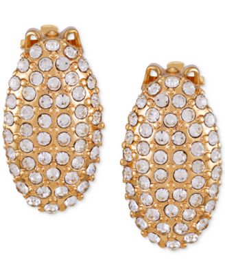 T Tahari - Gold-Tone Pav&eacute; Oval Clip-On Stud Earrings