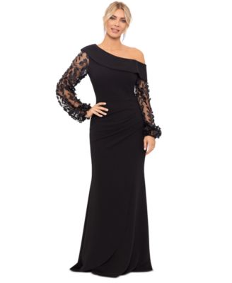 XSCAPE - Women's Off-The-Shoulder Floral-Sleeve Scuba Crepe Gown