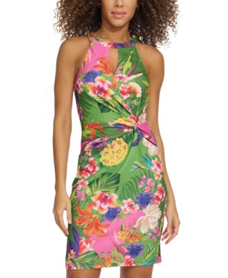 Siena - Women's Floral-Print Twist-Front Bodycon Dress