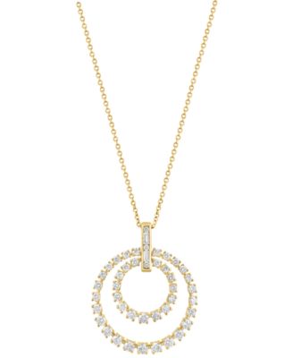 EFFY Collection - Diamond Round & Baguette Double Circle 18" Pendant Necklace (1-5/8 ct. t.w.) in 14k Gold
