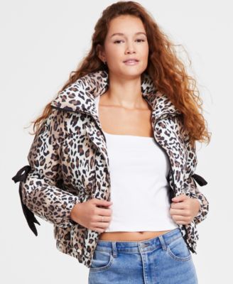 Madden Girl - Juniors' Animal-Print Bow-Trim Puffer Jacket