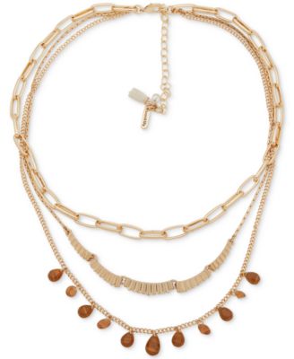 lonna & lilly - Gold-Tone Brown Stone Multi Chain Frontal Necklace