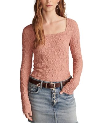 Lucky Brand - Women's Textured-Lace Square-Neck Top