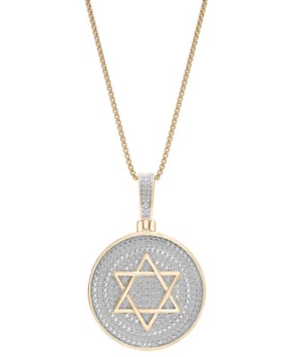 Macy's - Men's Diamond Star of David Disc 22" Pendant Necklace (1/2 ct. t.w.) in Sterling Silver & 14k Gold-Plate