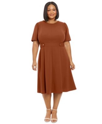 London Times - Plus Size Fit & Flare Scuba Crepe Midi Dress