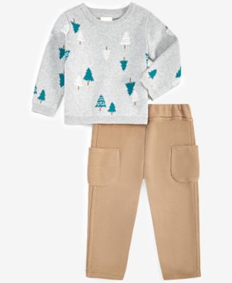 First Impressions - Baby Boys Intarsia Sweater & Cargo Pants, 2 Piece Set