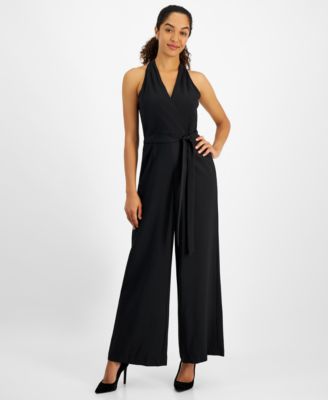 julia jordan - Women's Belted Wide-Leg Halter Jumpsuit