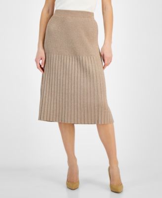 T Tahari - Women's Metallic Pleated Pull-On Midi Skirt