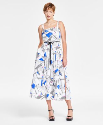 KARL LAGERFELD PARIS - Women's Geo-Print Square-Neck A-Line Dress