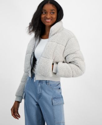 Planet Heart - Juniors' Cropped Sherpa Puffer Jacket