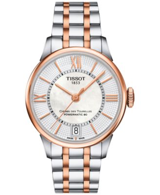 Tissot - Women's Swiss Automatic Chemin Des Tourelles Powermatic 80 Two-Tone Stainless Steel Bracelet Watch 32mm