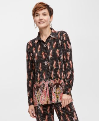 JM Collection - Petite Paisley-Print Button-Front Blouse