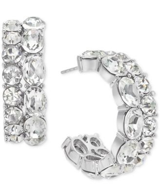On 34th - Gold-Tone Small Crystal Double-Row C-Hoop Earrings, 0.9"