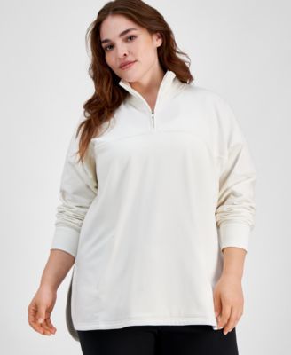 ID Ideology - Plus Size Stand Collar Quarter-Zip Long-Sleeve Top, Created for Macy's