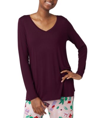 Hue - Women's Long-Sleeve V-Neck High-Low Pajama Top
