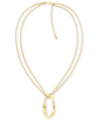 Calvin Klein - Gold-Plated Stainless Steel Pav&eacute; Sculptural Pendant Necklace, 18" + 2" extender