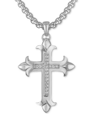 Esquire Men's Jewelry - Diamond Fancy Cross 22" Pendant Necklace (1/5 ct. t.w.) in Sterling Silver