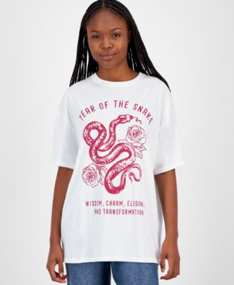 Grayson Threads, The Label - Juniors' Rose & Snake Lunar New Year Graphic T-Shirt