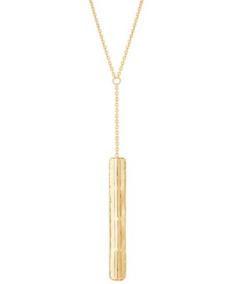 Italian Gold - Polished Rectangular 17" Lariat Necklace in 14k Gold