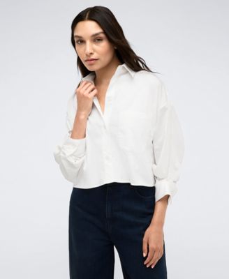 Kenneth Cole - Women's Satin Striped Cropped Boyfriend Shirt