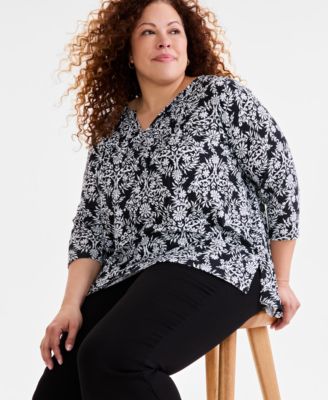 Style & Co - Plus Size Floral Medallion Pintucked Top