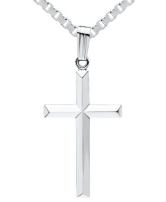 Macy's - Classic Beveled Edge Polished Cross 18" Pendant Necklace in Sterling Silver