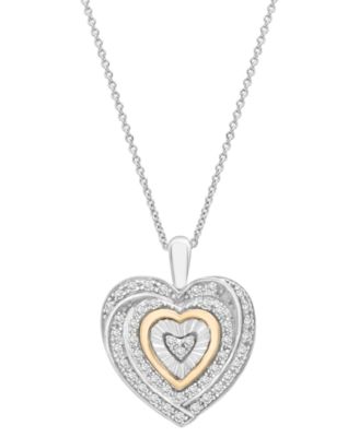 Macy's - Diamond Heart 18" Pendant Necklace (1/4 ct. t.w.) in Sterling Silver and 14k Gold-Plate